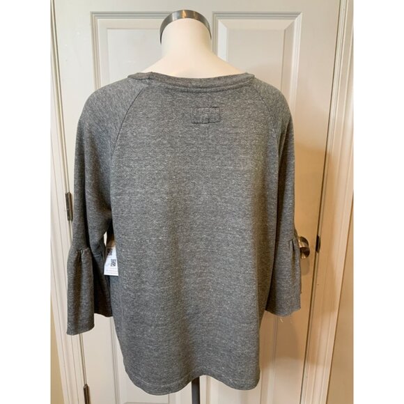 Current/Elliott Gray Heathered Wide Neck Shirt W/ 3/4 Trumpet,  Size 8 | C/E 3 - Picture 6 of 8